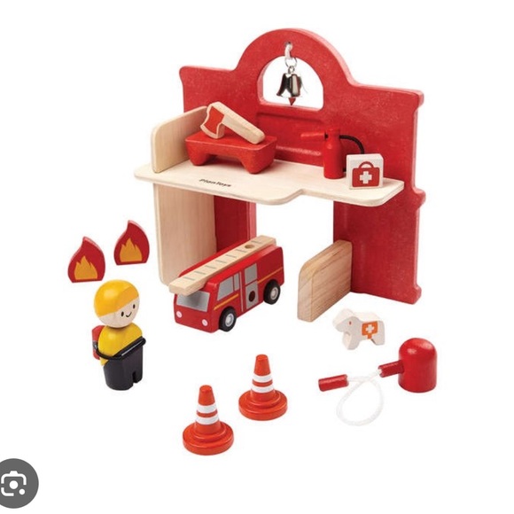 Plan Toys Fire Station Pretend Play Wood Montessori Toy - Picture 2 of 6